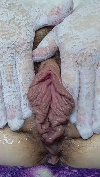 White Lace Stockings & Gloves Masturbation Orgasm - Riding Huge Dildo Orgasm