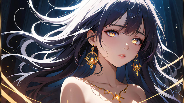 LustRender: 光のトランス 神秘的に輝く模様を持つ美しい若い女性