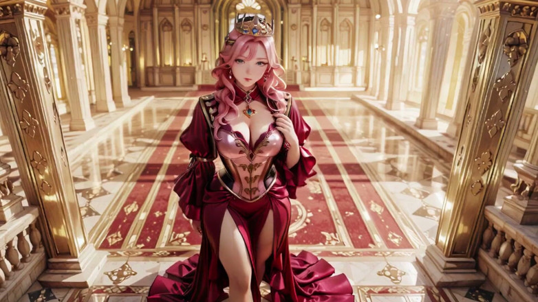 Seraphina Vale: Crimson Throne the Pink Queen's Koronacja! Głęboki czerwony jedwab, złota...
