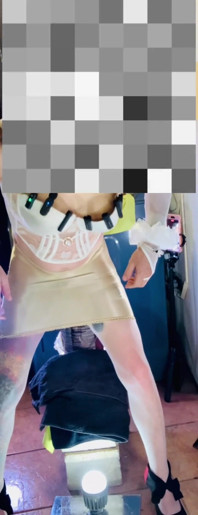 TS Shemale in High Heels Very Sexy White Stocking Lingerie Showing His Panties Outside