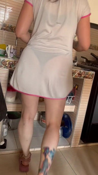 You Can See Everything in Pajamas Cooked in a Thong and Bra Underneath