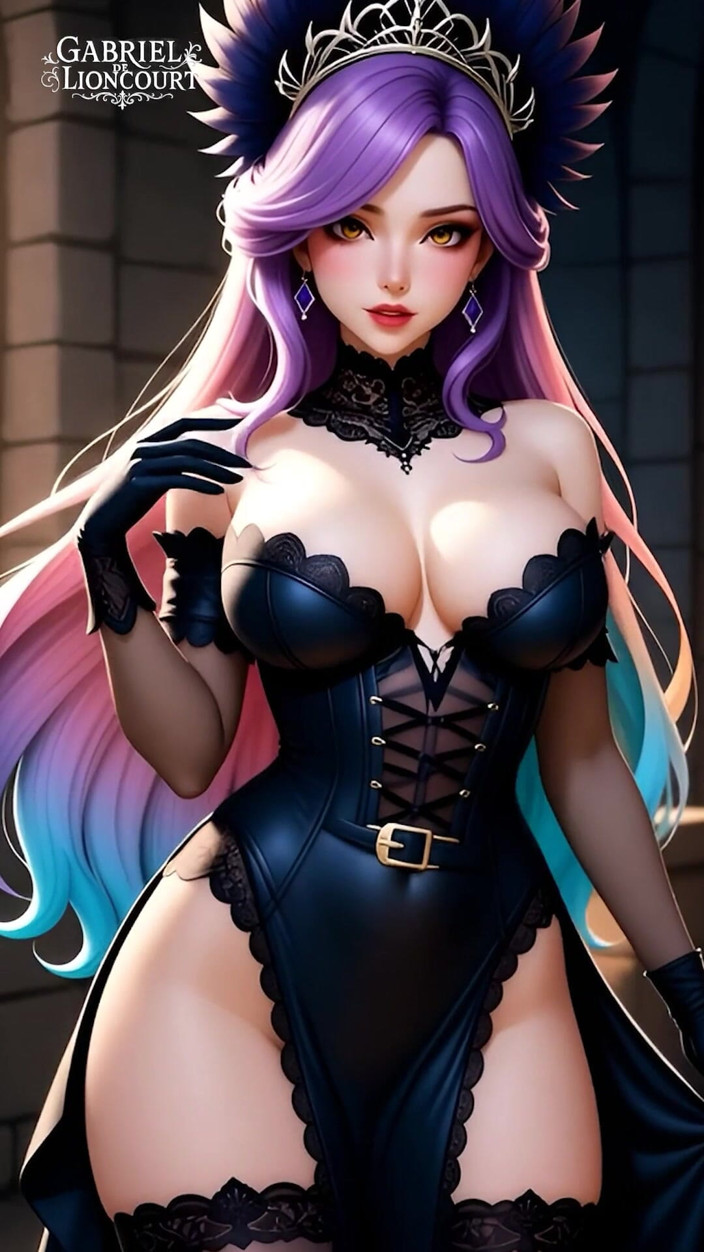 Gabriel de Lioncourt AI: Hentai gotické dívky s barevnými vlasy předvádějí své velké kozy 2