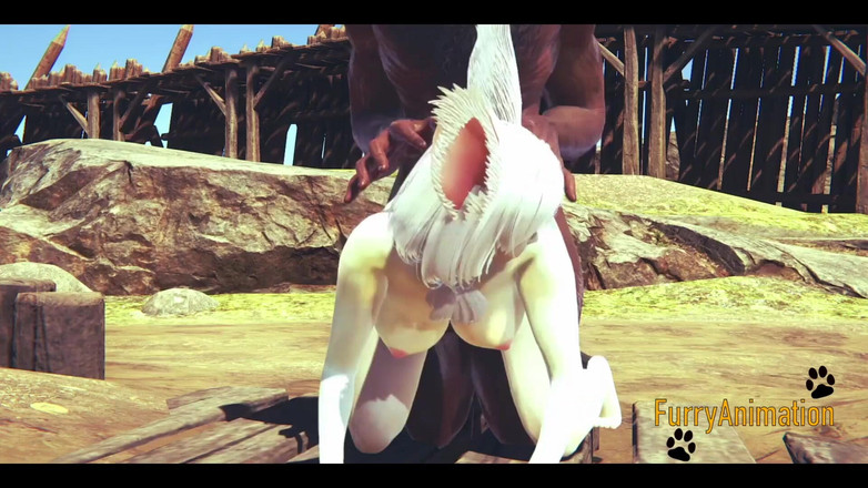 Yaoitube: Furry Hentai 3D - существо и зайчик занимаются диким сексом на горе - японское аниме-порно видео манги
