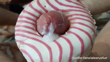 AlexRusFun: Horny skinny teen fucks a donut with a big dick