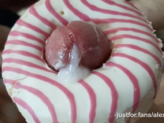 AlexRusFun: Horny skinny teen fucks a donut with a big dick