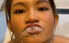 Delia Sugar  plays with cum after fuck and suck