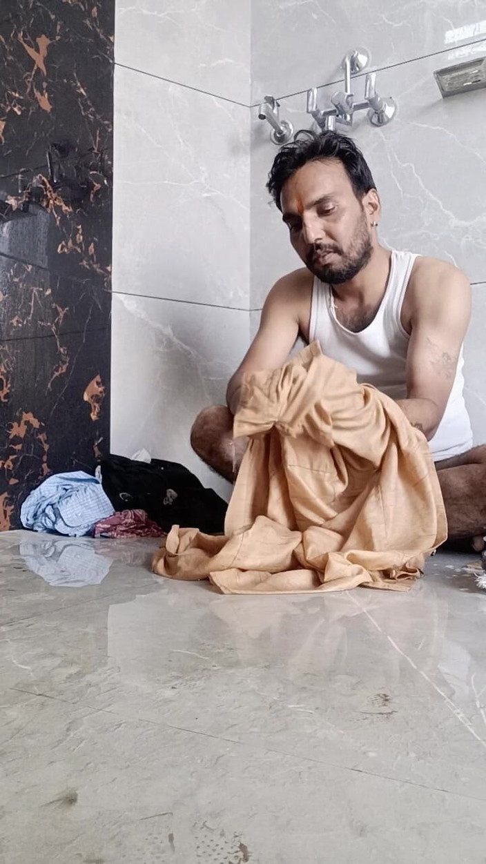 Rajasthani-old-lover: Desi young boy enjoy washing father's underwear