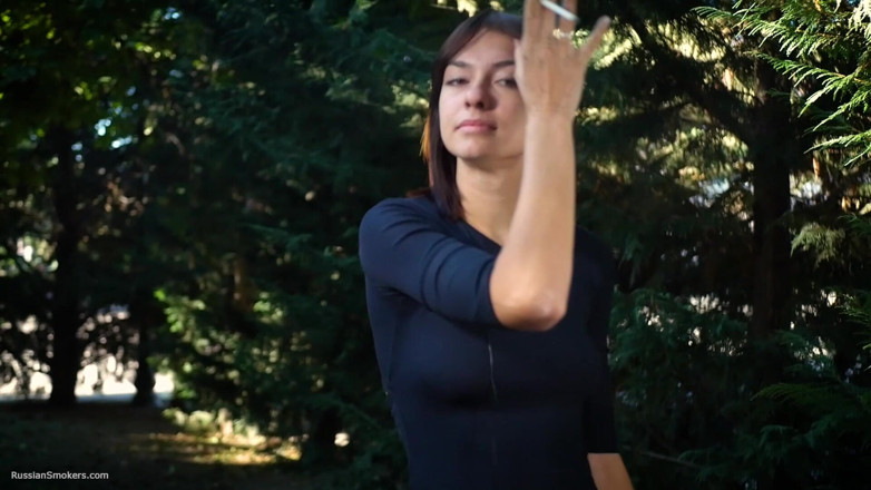 Russian Smokers: Sweet Russian Beauty Smoking Cigarette in Nature