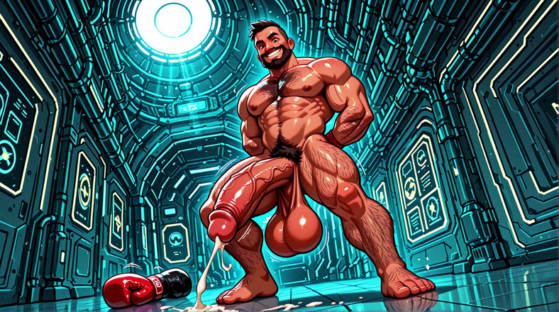 Erotic Man: 운동체와 괴물 자지를 보여주는 발정난 복서