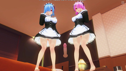 H3DC: 3D HENTAI POV. Rem and Ram footjob your cock