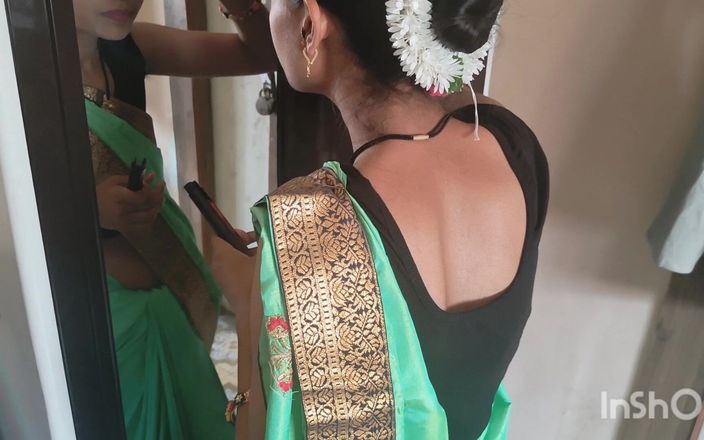 Desishycouple: Shivani en sari verde preparándose Video completo sin cortar.