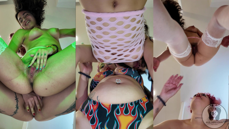 All You Can Fetish: Două pizde fierbinți te tachinează tremurând stând pe față