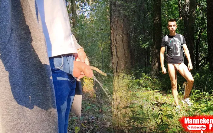 Manneken pis: On a Walk in the Forest, Long Pissing Under a...