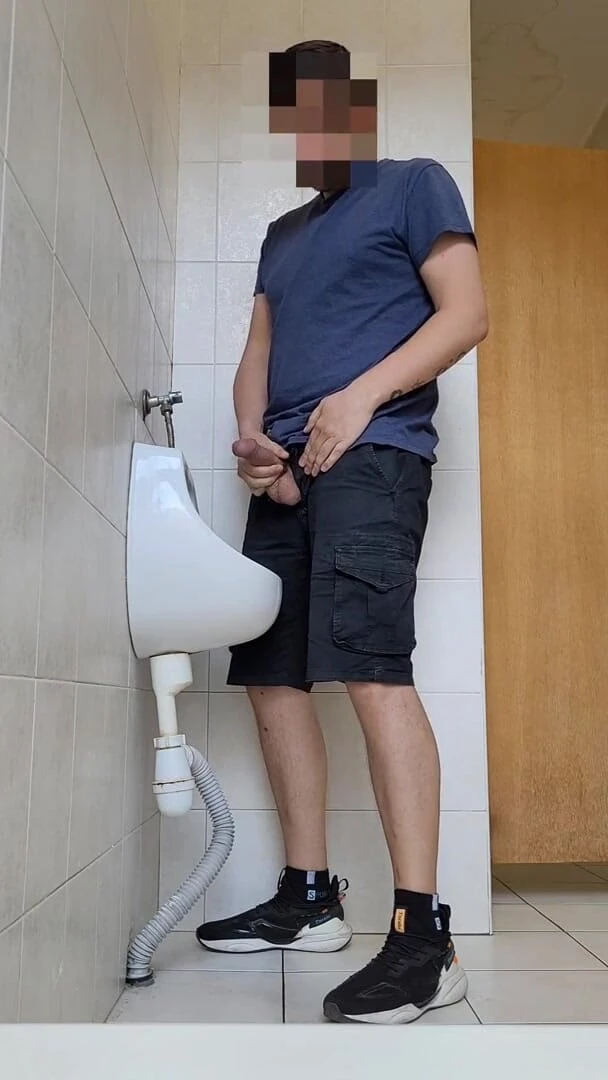 Risky Wank in Public Urinal at Work. Man