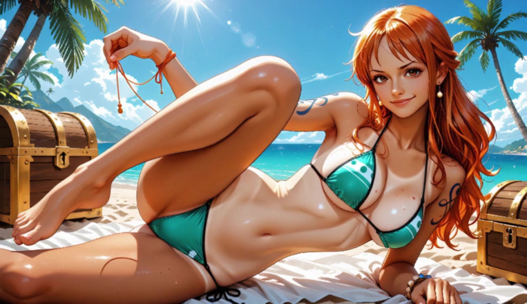 Sdanimacionescol: Намі жорстко відтрахана Луффі і Зоро - тріо на пляжі, один шматок хентай без цензури