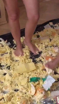 Sluts Trampling Food in the Living Room