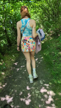 Outdoors Red Bull in My Pussy! Stretching and Walking