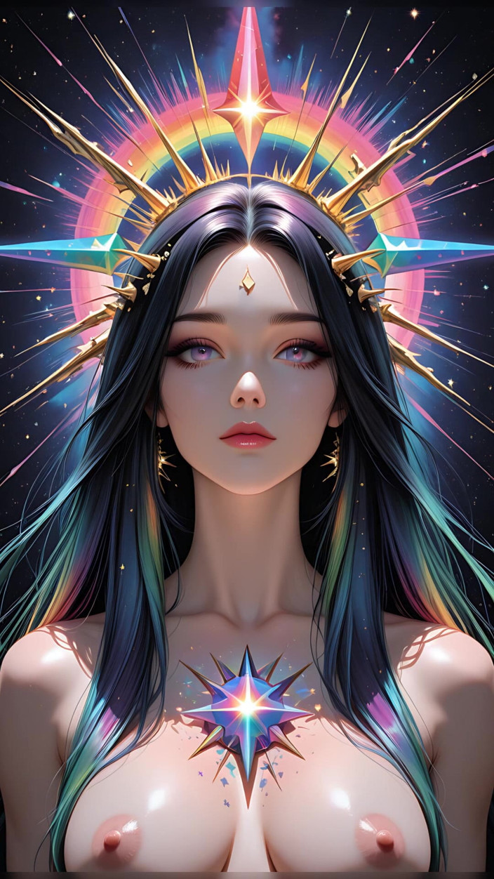 VelvetInk Studio: レインボープリズムスパイク付きシャドウオラクル コズミックファンタジービューティーAIアートスライドショー