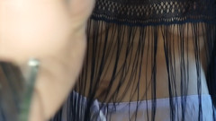 Amateur_MS: Chlupatá brunetka kundička, Velká prsa, Smyslná chlupatá žena v kuchyni.