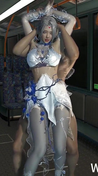 3D sexy asijská cosplay děvka ošukaná na veřejnosti