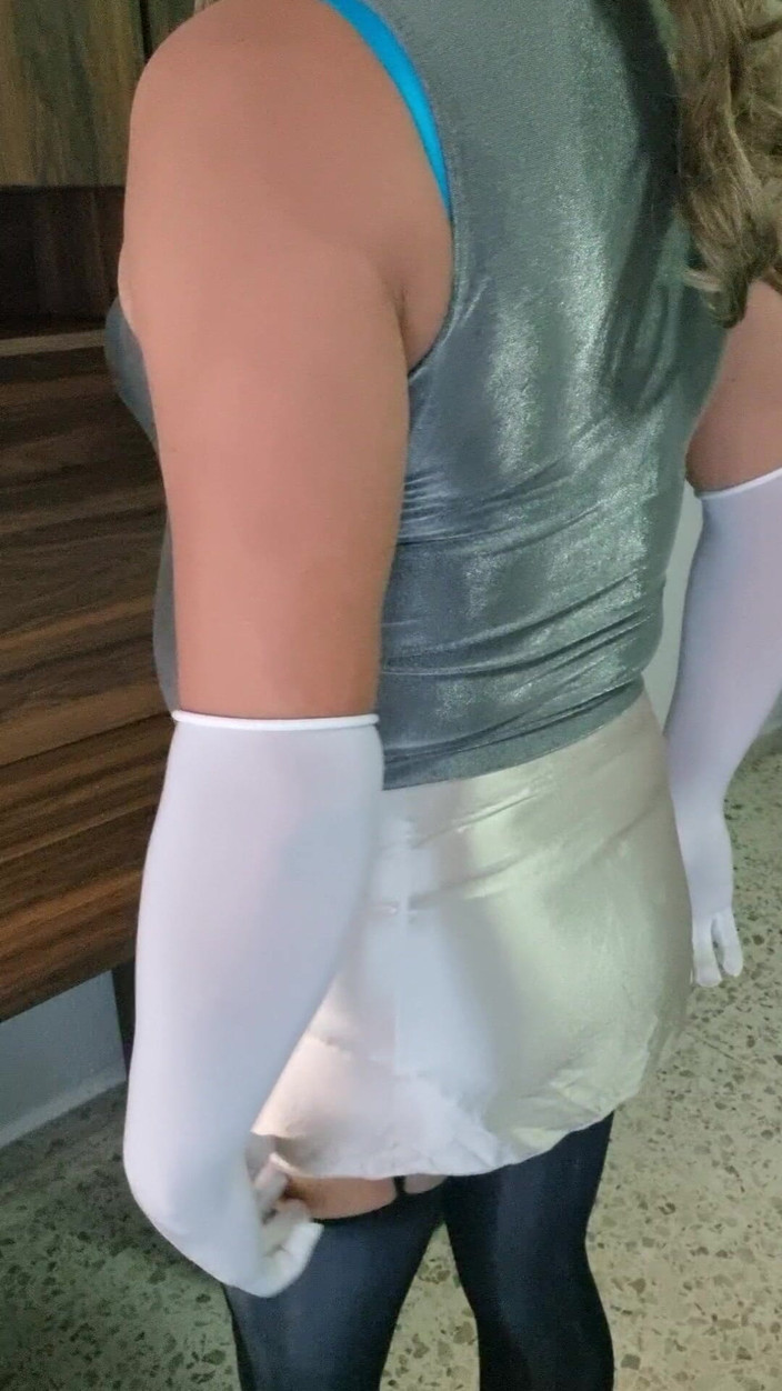 Sexy shinny clothes: Skirt satin dan Licra dan Top 1