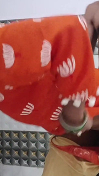 Hot Desi Messy Blowjob & Standing Dogy Style Sex Orange Dress