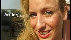 Blonde babe shows amazing natural tits