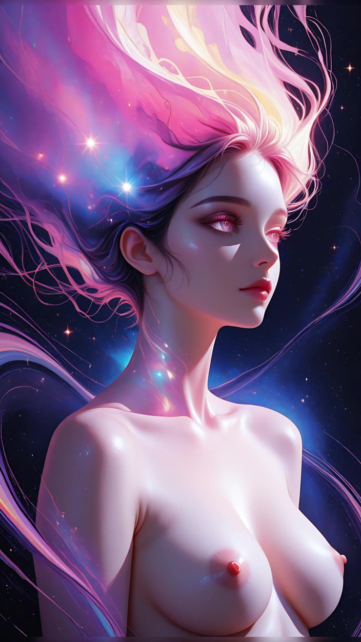 VelvetInk Studio: Deusa dos sonhos cósmicos nua mulher boiando em surreal fantasy...