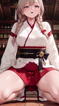 Forbidden Contrast Between Shrine & Bedroom, Wet Secrets Under Red & White Kimono.