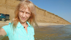 Alexa Cosmic Transgirl Swimming in the Sea First Time in Teal Combi Dress thumbnail