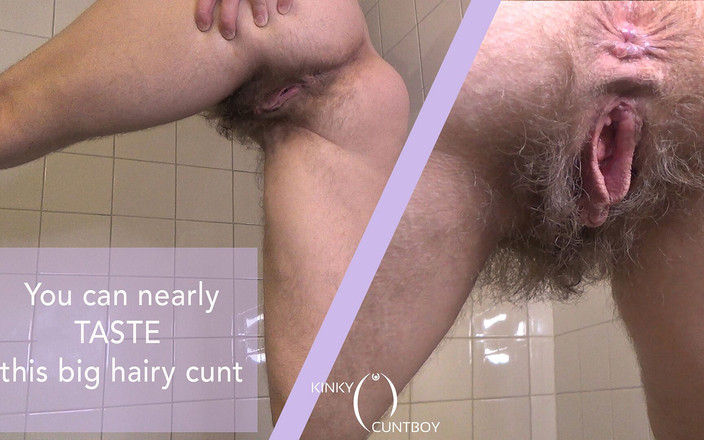 FTM Kinky cuntboy: Grande figa molto pelosa punto di vista in bagno