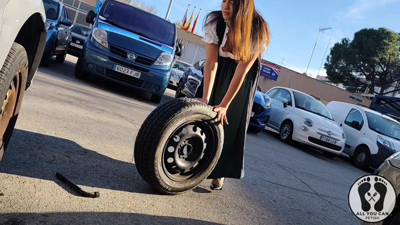 All You Can Fetish: Dirndl Slut Gets Dirty and Oily Changing Tires