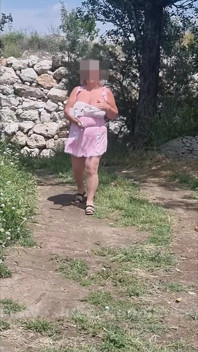 Watch Me Walking Through the Olive Groves in Spain with My Selfie Stick. I Pull My Tits Completely Out
