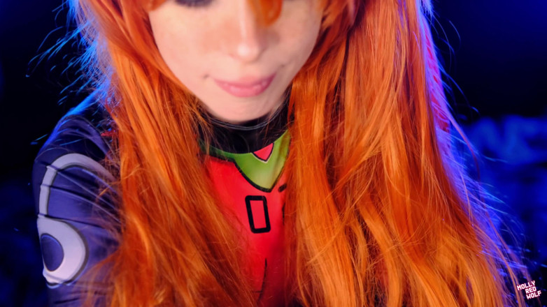 MollyRedWolf: Curvă sexy Asuka Langley 4K! Penetrare dublă, ejaculare în 3
