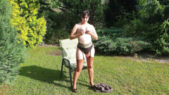 Wanilianna: Nylons and glass dildo in the sun