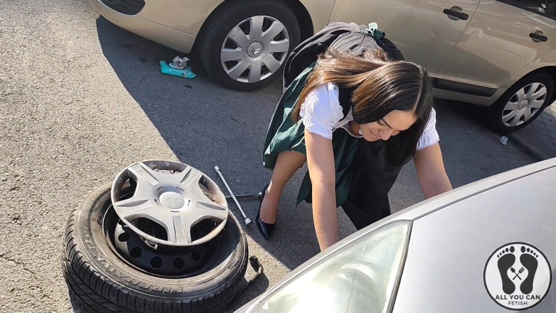 All You Can Fetish: Dirndl Slut Gets Dirty and Oily Changing Tires