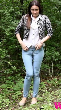 Desperate Girl Full Bladder Pee in the Forest and Empty Herself on the Ground