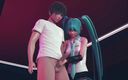 Waifu club 3D: Miku jerks off cock to guest in public