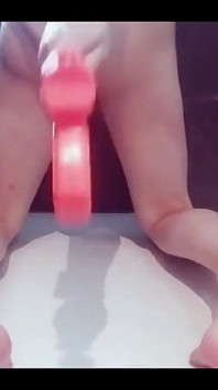 Bouncing on Plunger and 40 Cm Watergun with Big Cock Girl Lina!