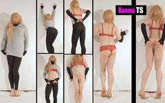 KarmaTS: 섹시한 레깅스와 핫한 빨간 란제리를 입은 겸둥이 KarmaTS 댄스 스트립쇼!