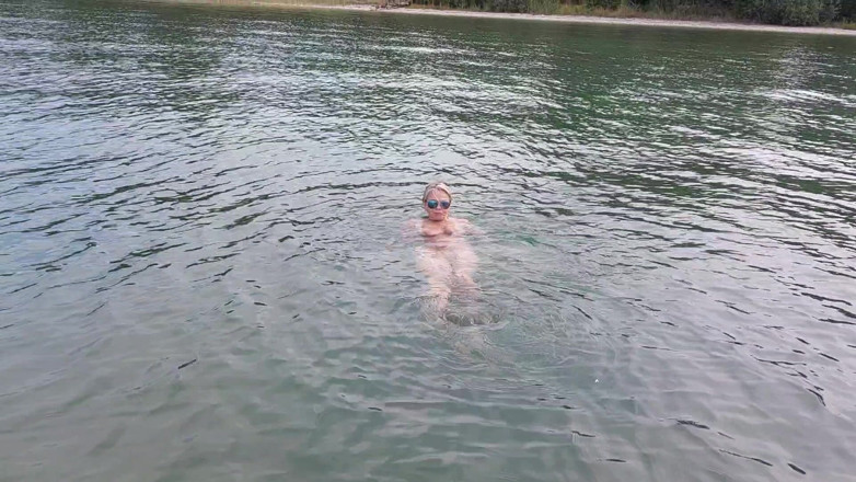 martinawest: Sexy Granny Swims Naked in a Lake!
