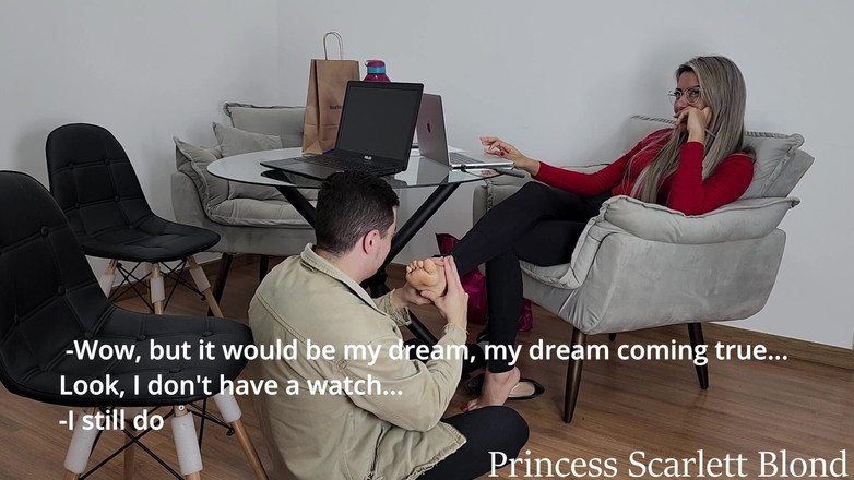 Queen Lytta ballbusting and cum lick: Princess Scarlett Blond - sexy trabajadora de oficina domina y friendzone...