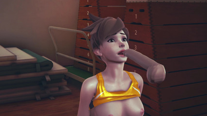 Waifu club 3D: Tracer licks cock and gets facial