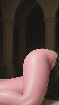 Mulher nua elegante com Rose Quartz Glow no mosteiro da montanha