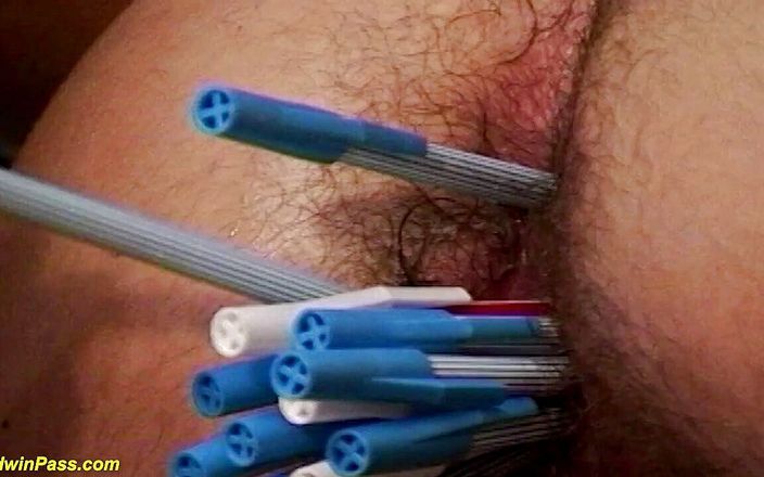 Look I am Hairy: Many pencils in all her hairy holes