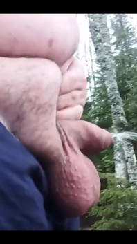 Superchub Sigma Pisses with Uncut Smegma Cock Outdoors.