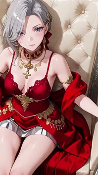 Silver Queen on the Golden Throne! Red Silk, Lazy Gaze, and a Teasing Glance That Melts You
