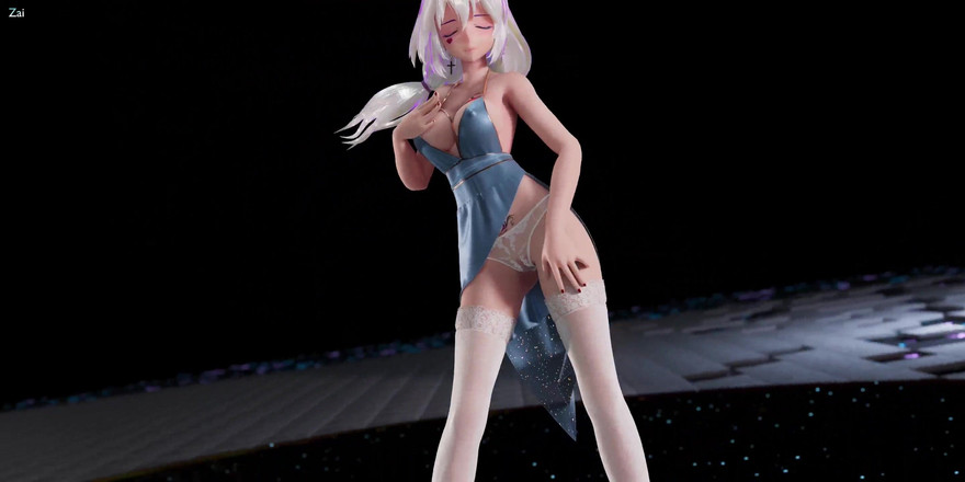 MikuMotion: [mmd] Čokoládová krémová spodní prádlo šaty; Bílé punčochy; Vysoké podpatky; Striptýz