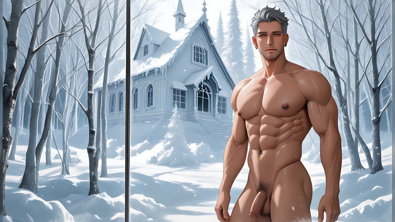 LustMen: Madura silver fox modelo nua em glass house winter wonderland