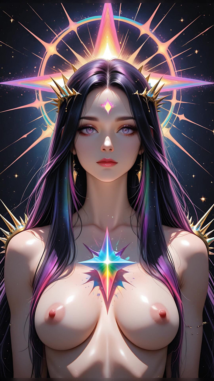 VelvetInk Studio: レインボープリズムスパイク付きシャドウオラクル コズミックファンタジービューティーAIアートスライドショー